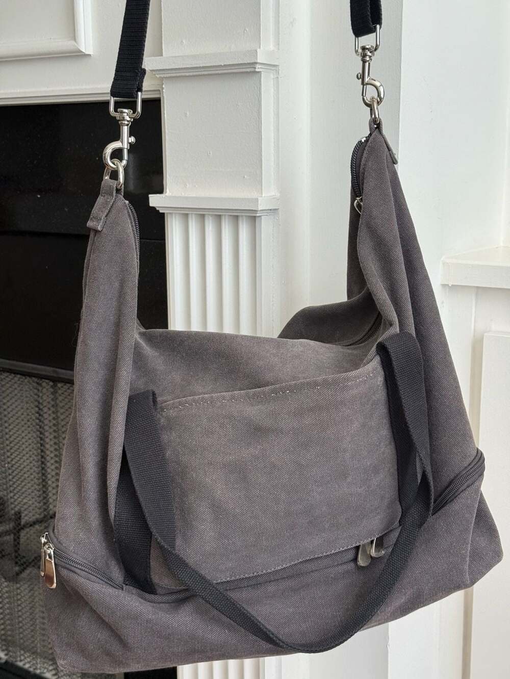 Lo & Sons Catalina Deluxe Large Gray Canvas Tote Travel Crossbody Bag